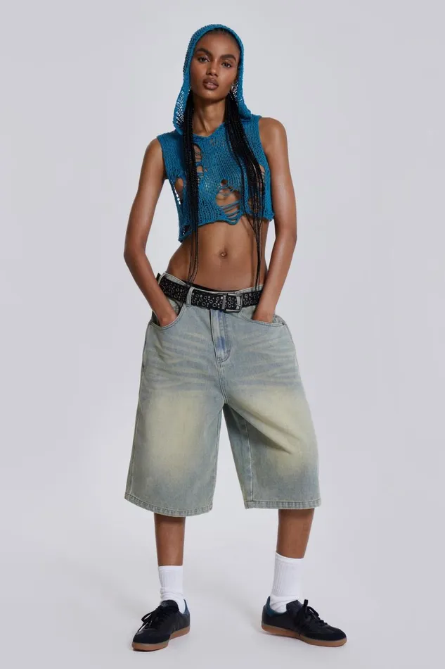 Jaded London Light Wash Jumbo Jorts Women Jeans