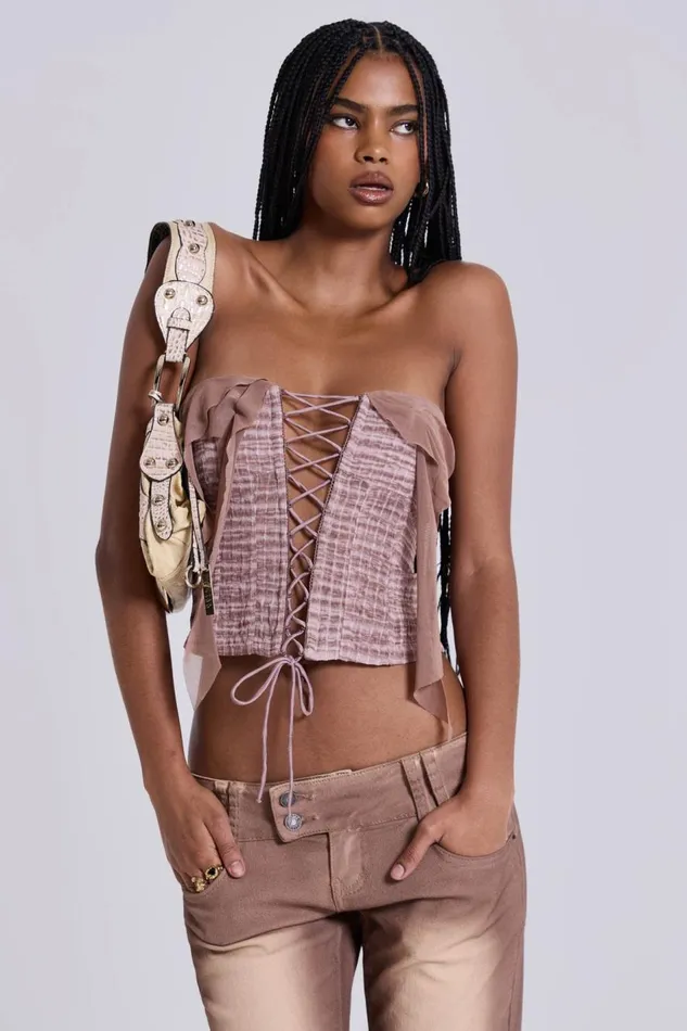 Jaded London Lone Lace Up Gingham Corset Women Bandeau Tops