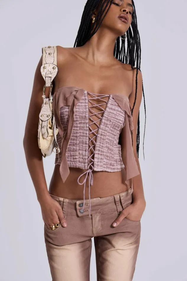 Jaded London Lone Lace Up Gingham Corset Women Bandeau Tops