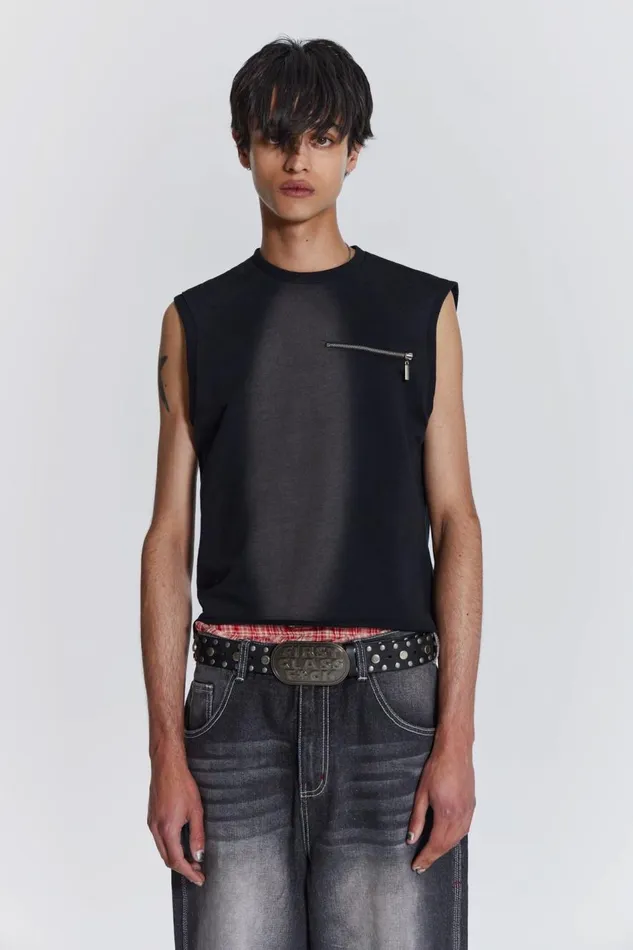 Jaded London Loopback Tank With Inserted Zip Men TShirts and Vests