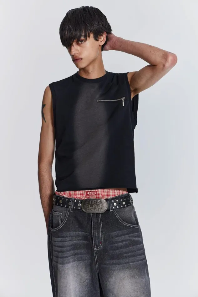 Jaded London Loopback Tank With Inserted Zip Men TShirts and Vests