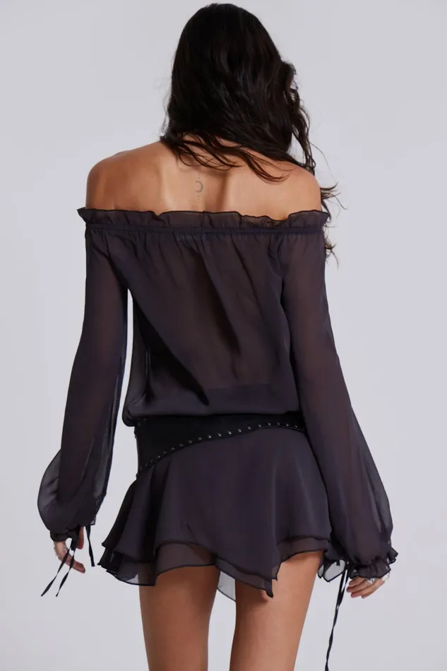 Jaded London Lorenza Sheer Bardot Dress Women Mini Dresses