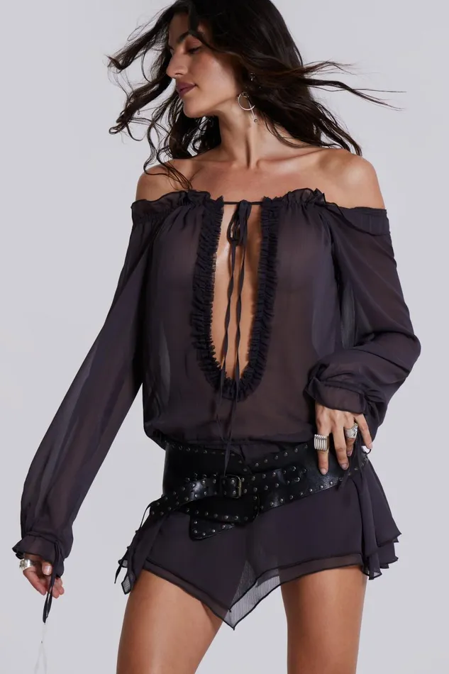 Jaded London Lorenza Sheer Bardot Dress Women Mini Dresses
