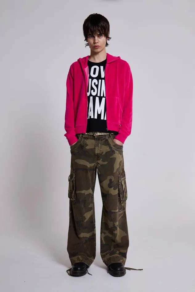 Jaded London Low Life Pink Velour Hoodie Men Hoodies and Sweatshirts