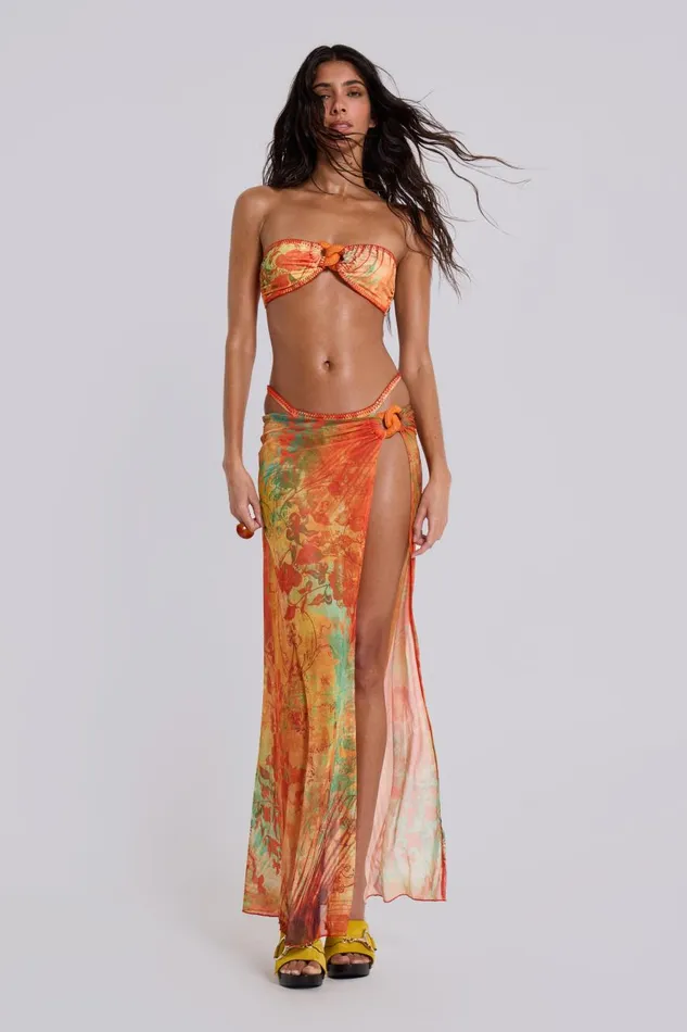 Jaded London Mari Whipstitch Bandeau Bikini Top With Rattan Trim Women Bikini Tops