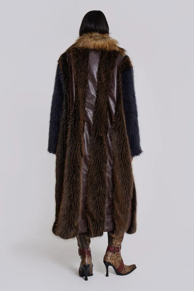 Jaded London Maxi Length Fur and Leather Coat Women Outerwear