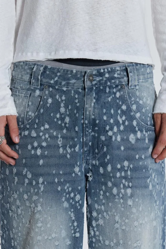 Jaded London Mid Blue Shredded Colossus Jeans Men Colossus Jeans