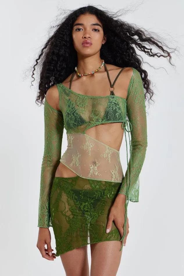 Jaded London Mixed Green Long Sleeve Mixed Lace Mini Dress With Slash Cut Out Detail Women Mini Dresses Jaded London Mixed Green Long Sleeve Mixed Lace Mini Dress With Slash Cut Out Detail Women Mini Dresses