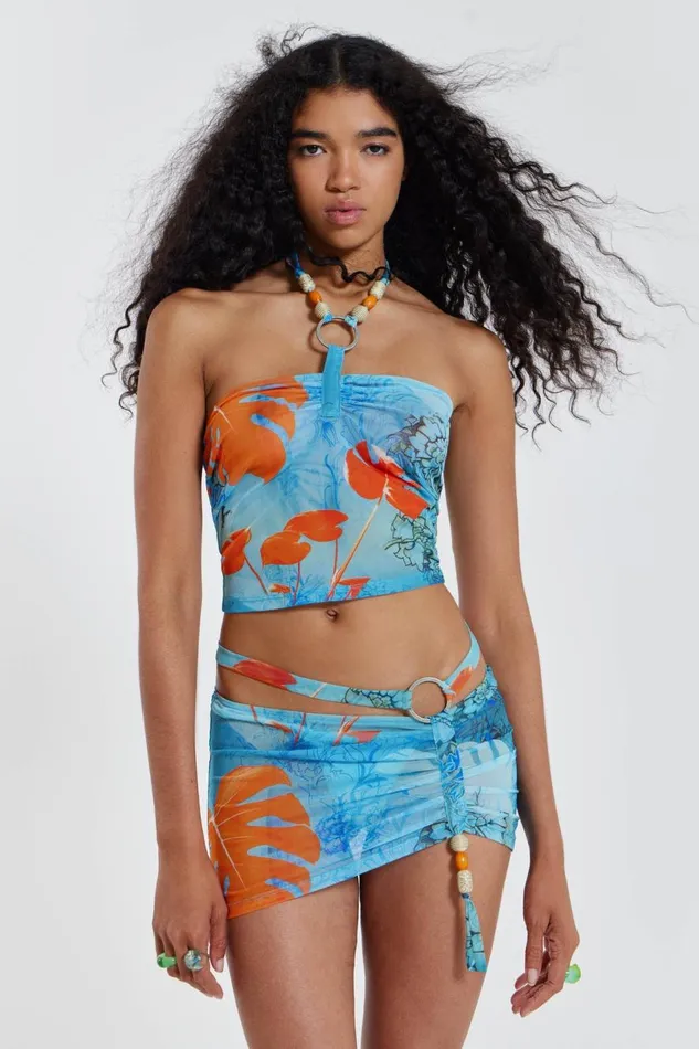 Jaded London Monstera Print Bandeau Beach Top Women Beach Cover Ups