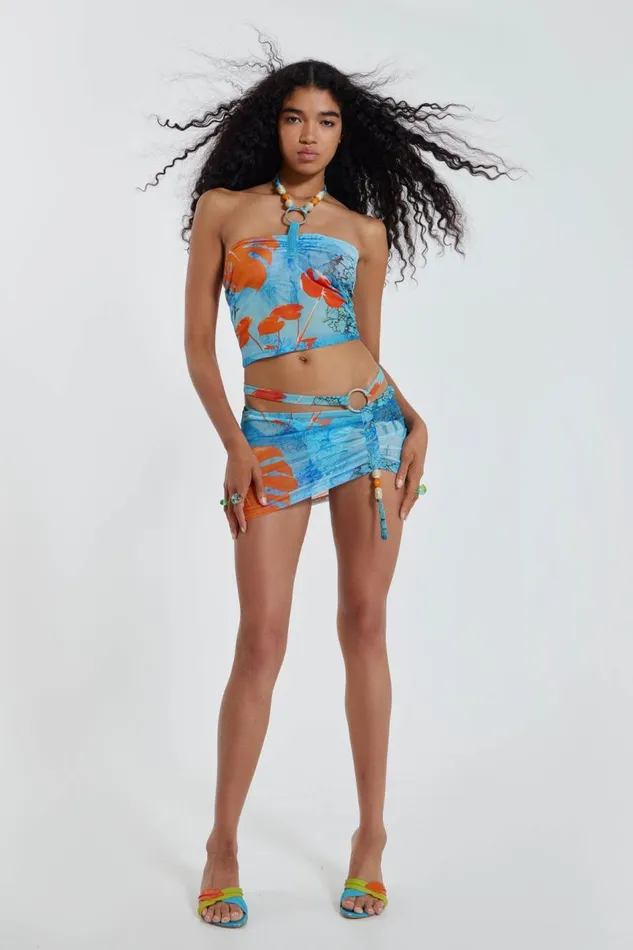 Jaded London Monstera Print Gathered Mini Beach Skirt Women Beach Cover Ups
