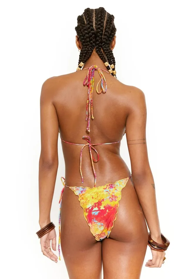 Jaded London Mosaic Print Ruffle Edge Micro Bikini Bottoms With Tie Sides Women Bikini Bottoms