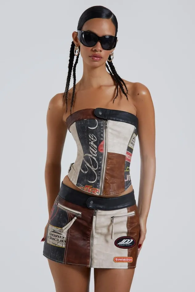 Jaded London Moto Panelled Corset Top Women CoOrds