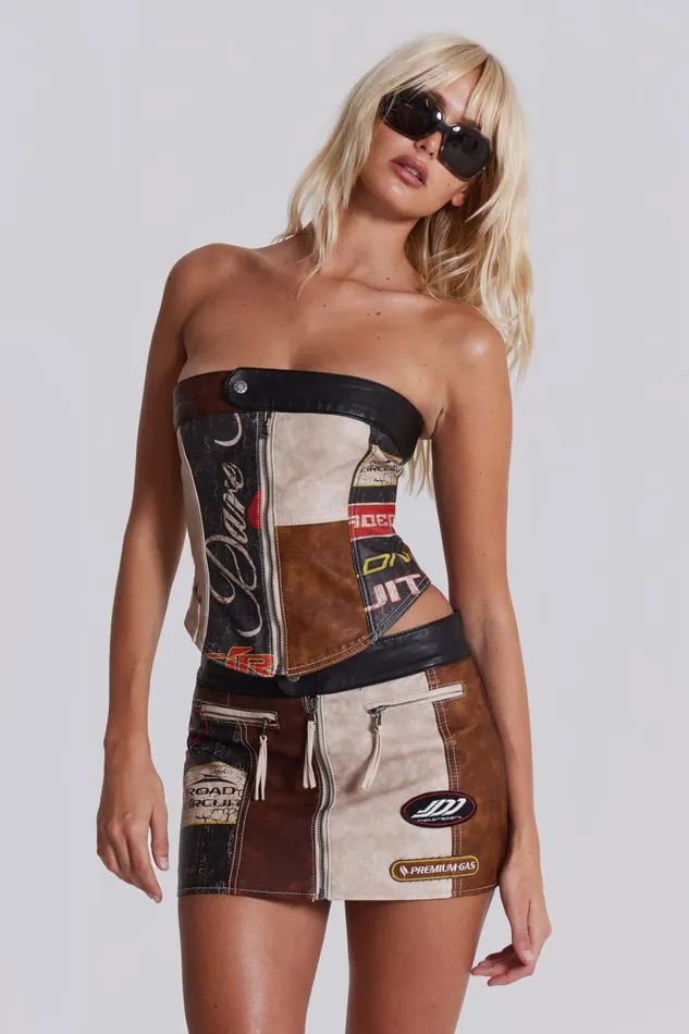 Jaded London Moto Panelled Corset Top Women CoOrds