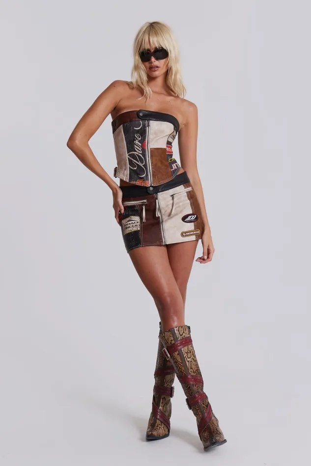Jaded London Moto Panelled Corset Top Women CoOrds