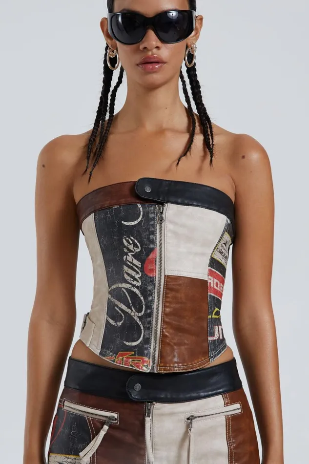 Jaded London Moto Panelled Corset Top Women CoOrds