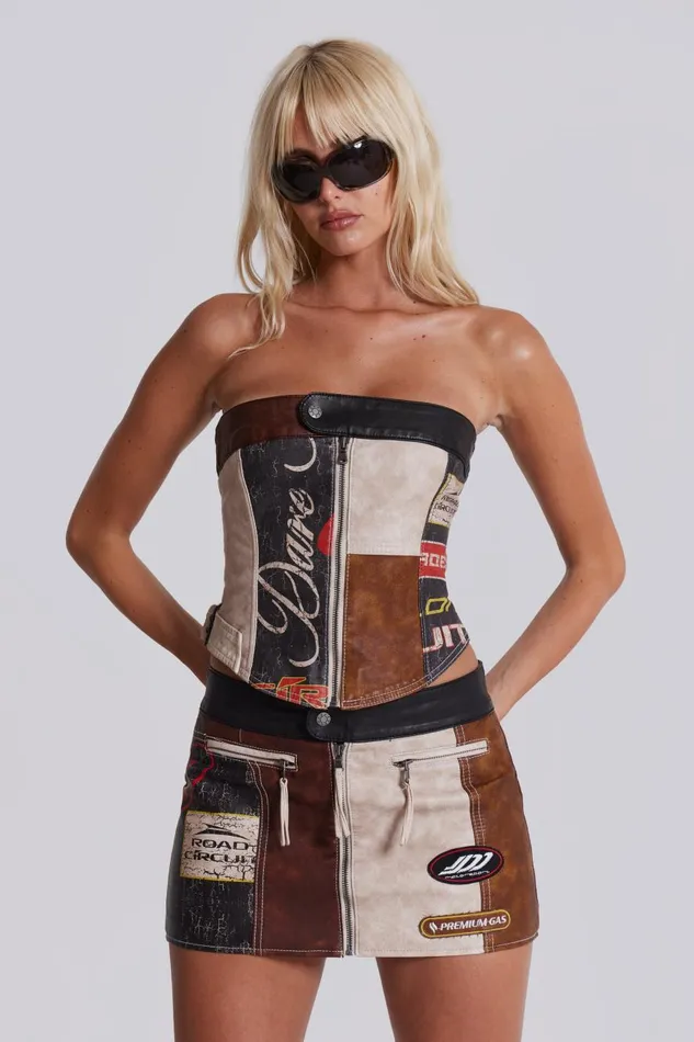 Jaded London Moto Panelled Corset Top Women CoOrds