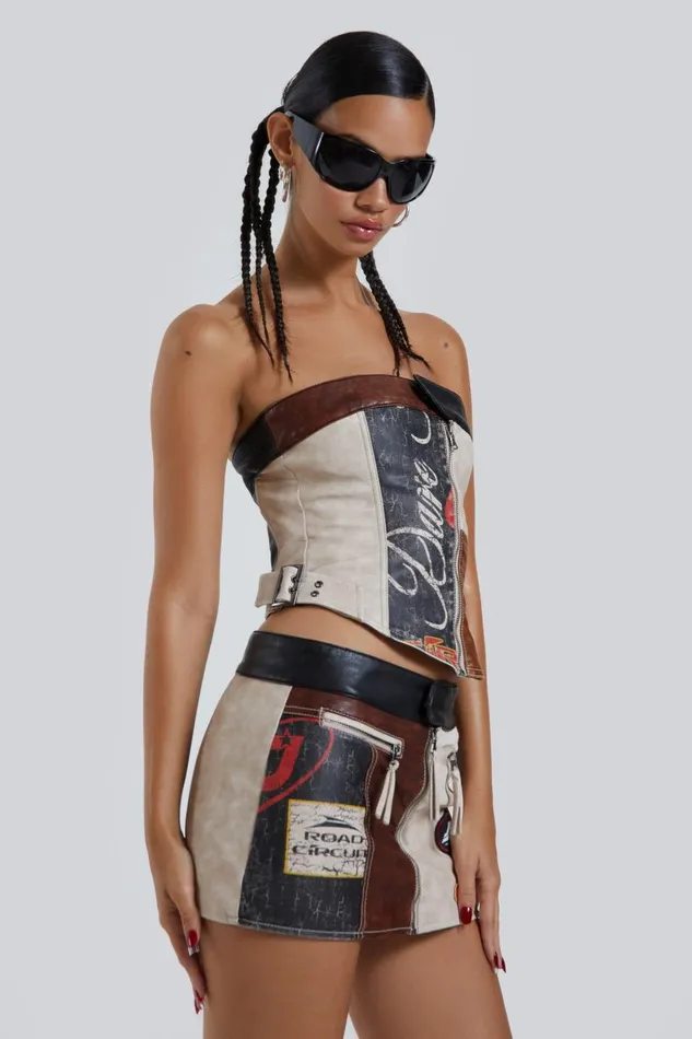 Jaded London Moto Panelled Corset Top Women CoOrds