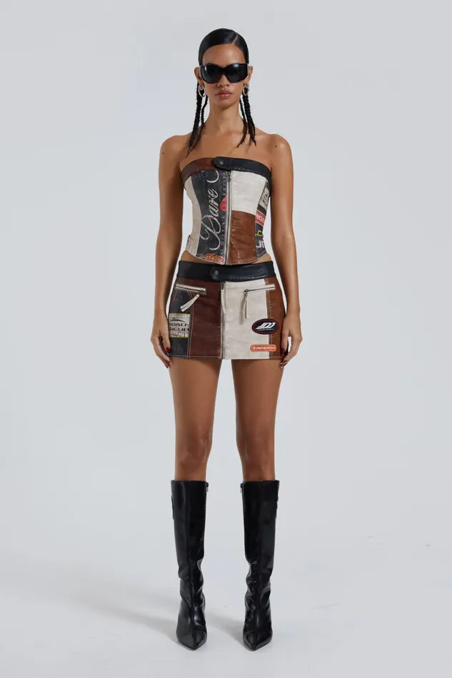 Jaded London Moto Panelled Corset Top Women CoOrds