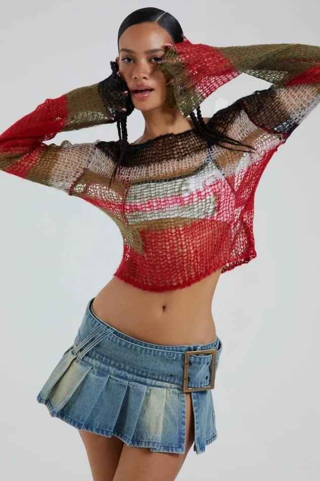 Jaded London Multi Fine Knit Cropped Jumper Women Knitwear