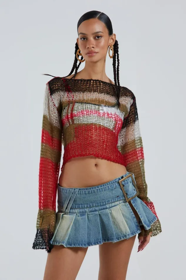 Jaded London Multi Fine Knit Cropped Jumper Women Knitwear