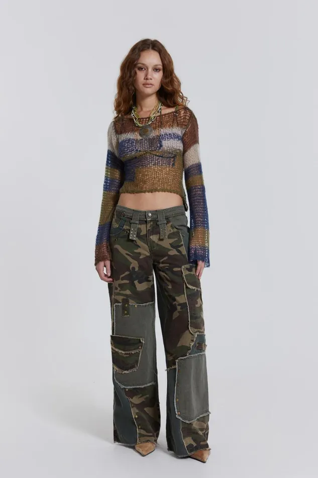 Jaded London Navy and Khaki Fine Knit Backless Jumper Women Knitwear