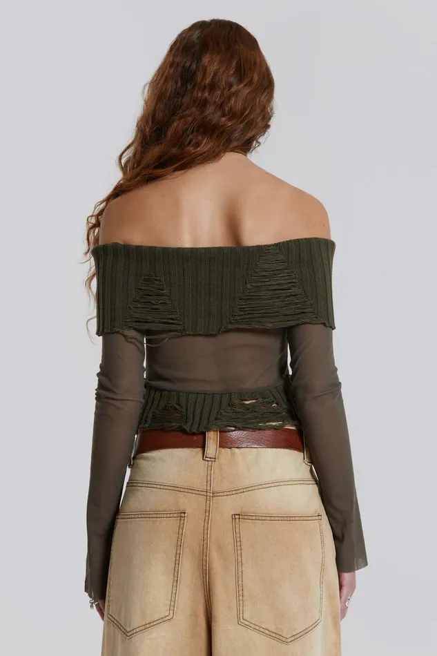 Jaded London Nova Off The Shoulder Mesh Top Women Knitwear