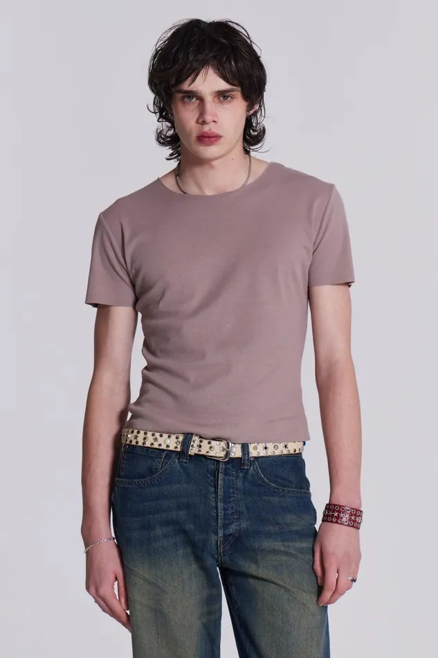 Jaded London NTRLS Beige Short Sleeve Tshirt Men Loungewear