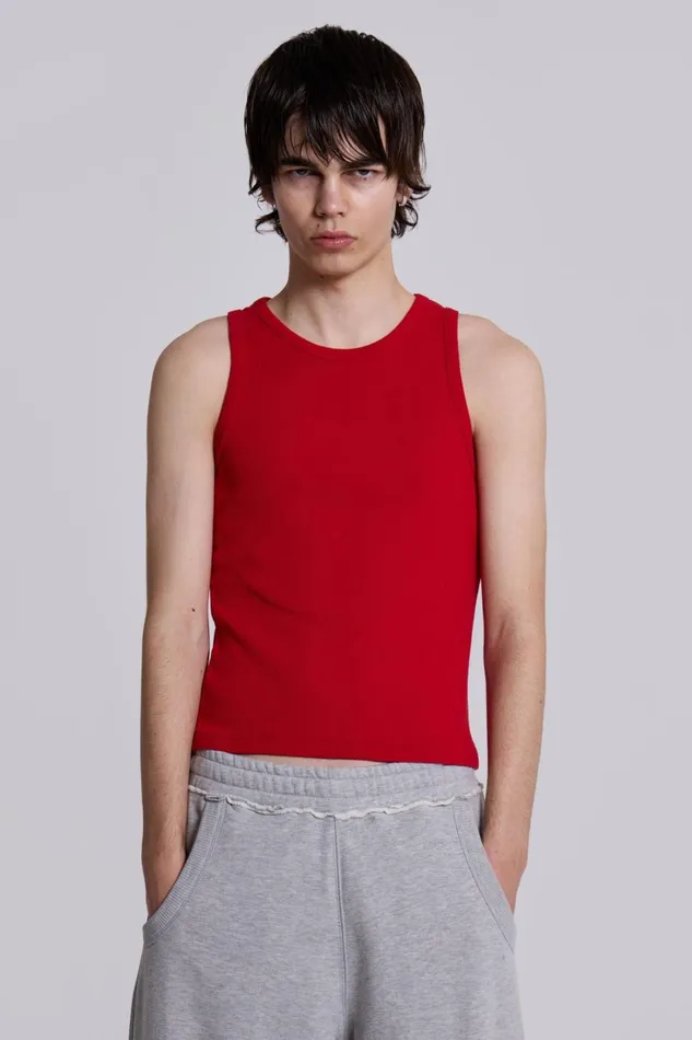Jaded London NTRLS Red Ribbed Vest Men TShirts and Vests