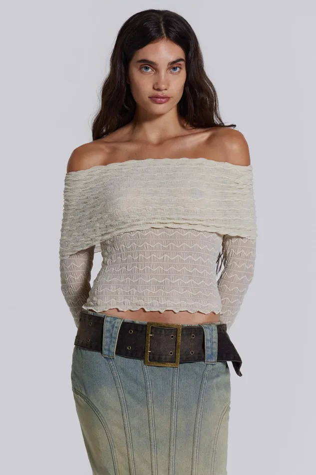 Jaded London Nyra Long Sleeve Bardot Top Women Long Sleeve Tops