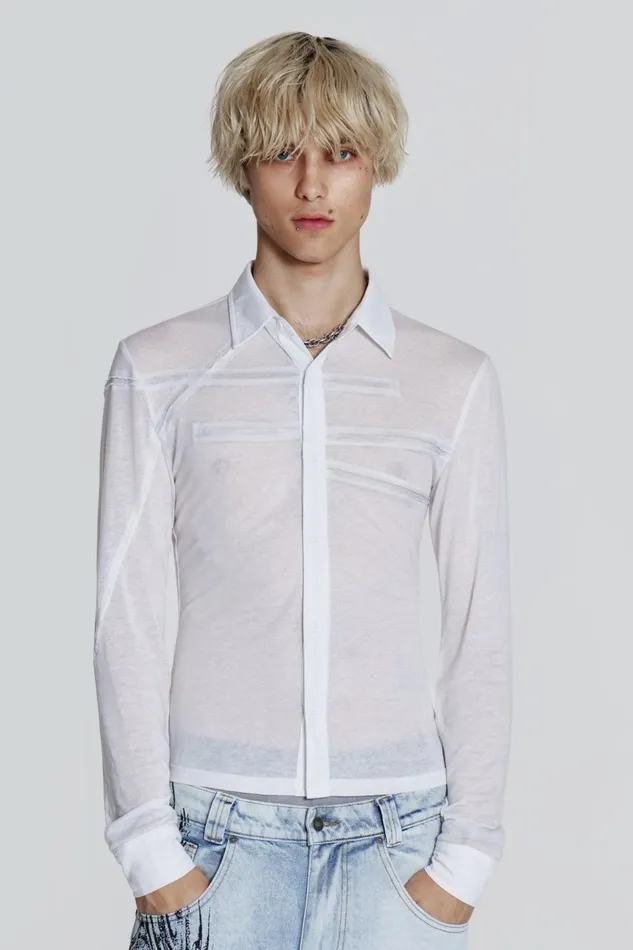 Jaded London Off White Jersey Cut and Sew Long Sleeve Shirt Men Tailoring