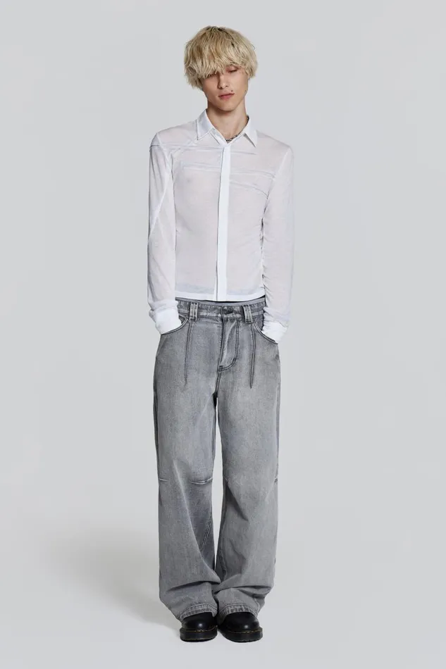 Jaded London Off White Jersey Cut and Sew Long Sleeve Shirt Men Tailoring