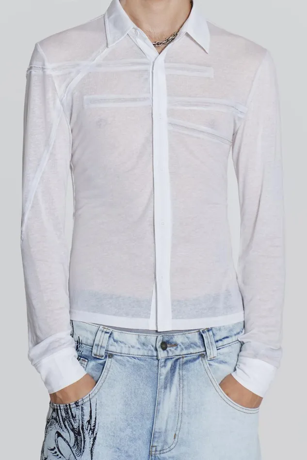 Jaded London Off White Jersey Cut and Sew Long Sleeve Shirt Men Tailoring