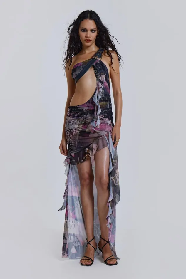 Jaded London One Shoulder Draped Maxi Dress With Western Belt Women Maxi Dresses