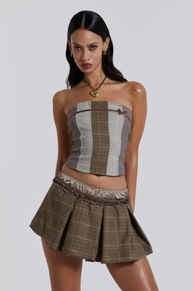 Jaded London Panelled Ribbon Longline Corset Top Women CoOrds
