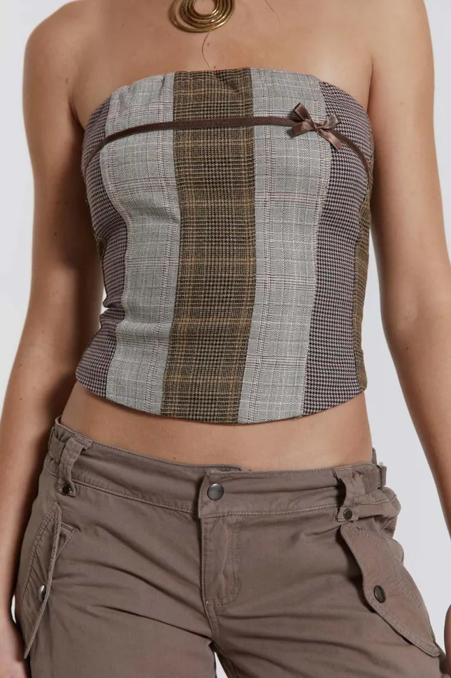 Jaded London Panelled Ribbon Longline Corset Top Women CoOrds