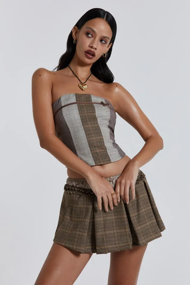 Jaded London Panelled Ribbon Longline Corset Top Women CoOrds