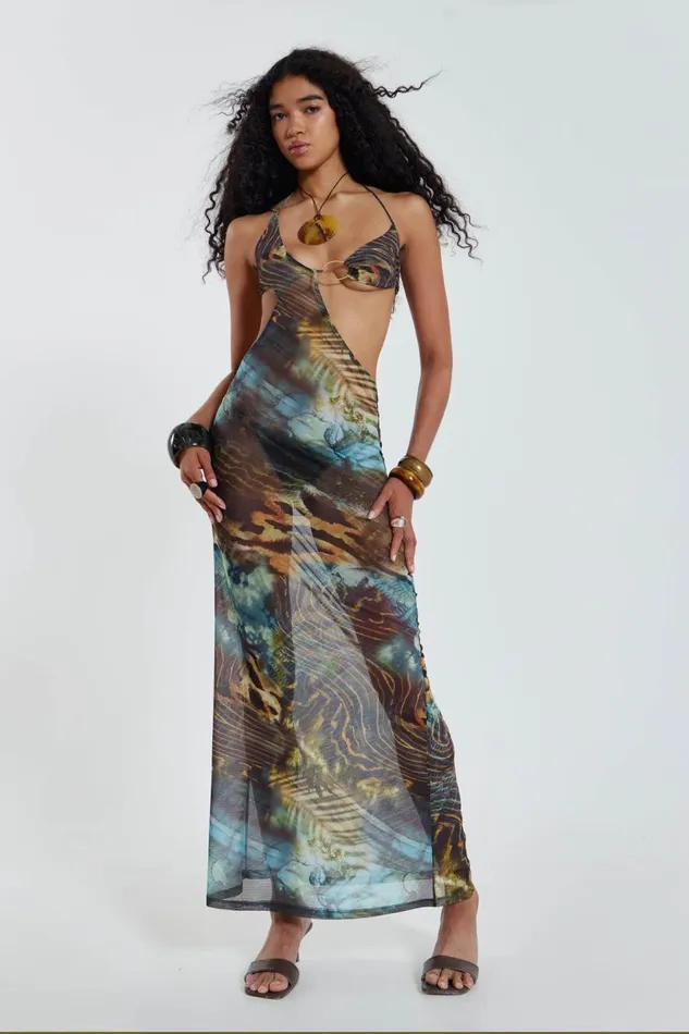 Jaded London Pigment Smudge Print Maxi Beach Dress Women Beach Cover Ups