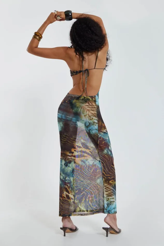 Jaded London Pigment Smudge Print Maxi Beach Dress Women Beach Cover Ups