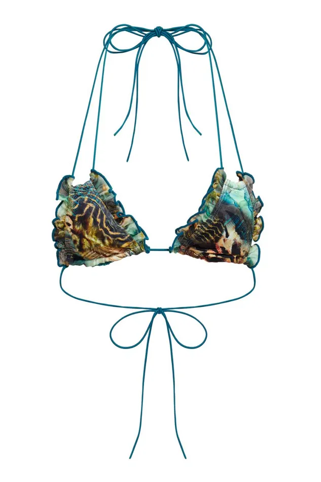 Jaded London Pigment Smudge Print Ruffle Bikini Top Women Bikini Tops
