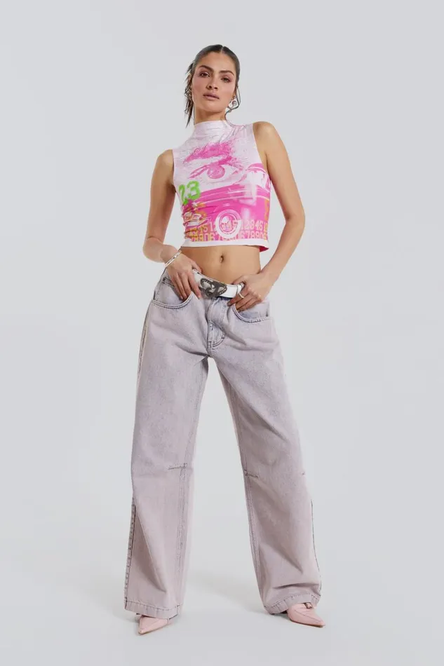 Jaded London Pink Acid Wash Low Rise Colossus Baggy Jeans Women Jeans