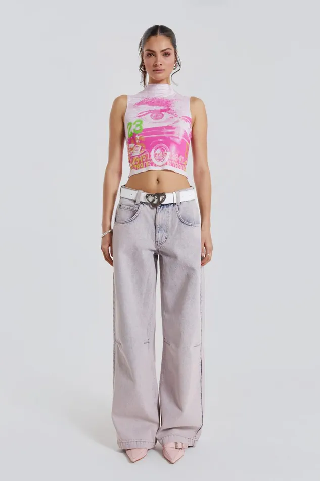 Jaded London Pink Acid Wash Low Rise Colossus Baggy Jeans Women Jeans