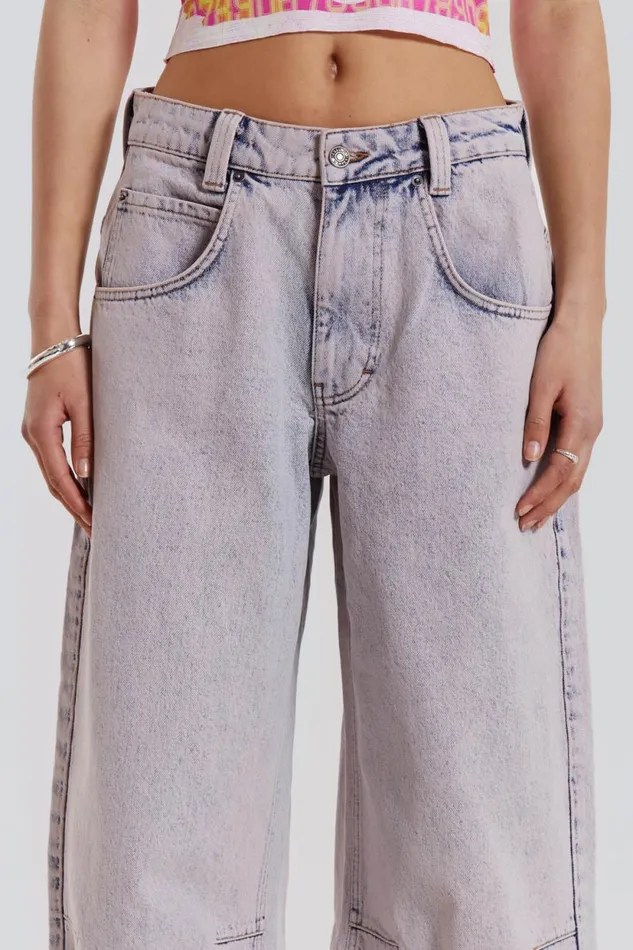 Jaded London Pink Acid Wash Low Rise Colossus Baggy Jeans Women Jeans