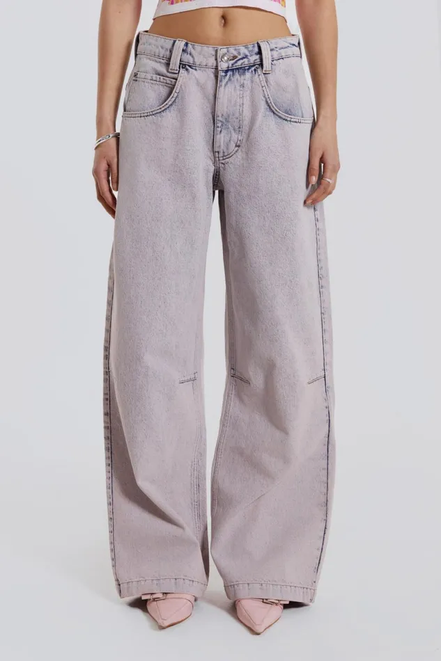 Jaded London Pink Acid Wash Low Rise Colossus Baggy Jeans Women Jeans