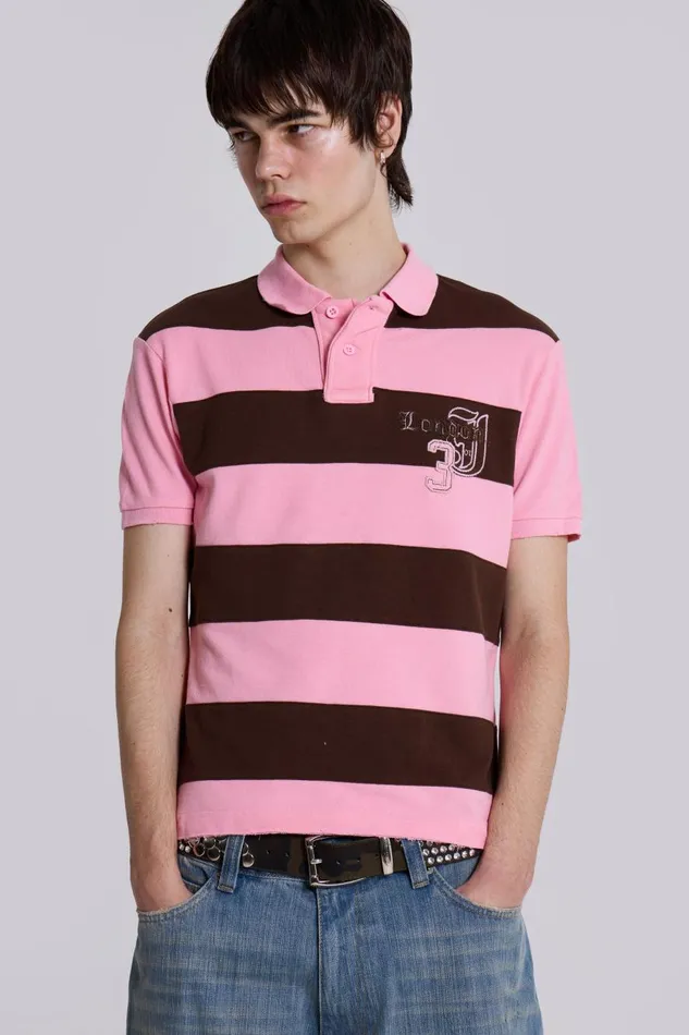 Jaded London Pink Frat Polo Shirt Men Shirts