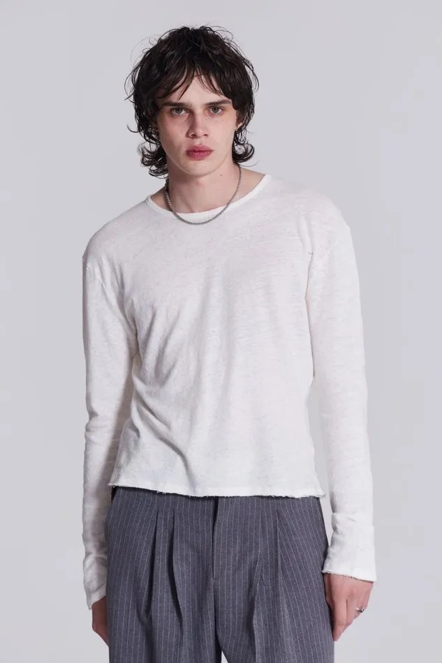 Jaded London Plain White Long Sleeve Slub Tee Men Basics