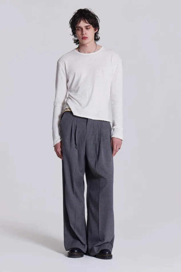 Jaded London Plain White Long Sleeve Slub Tee Men Basics