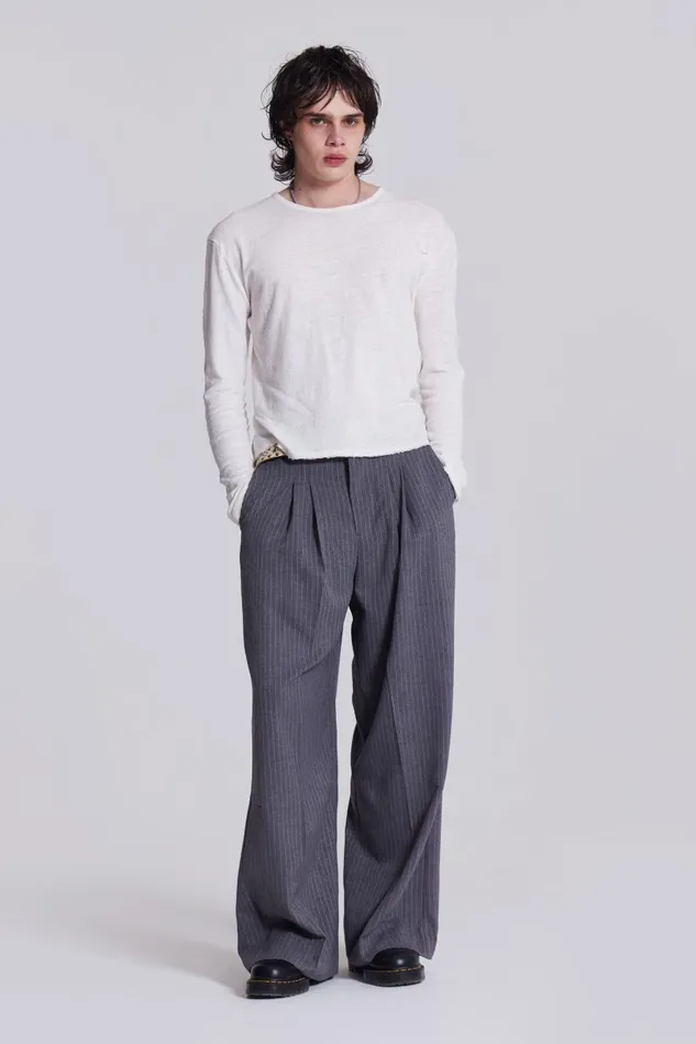 Jaded London Plain White Long Sleeve Slub Tee Men Basics
