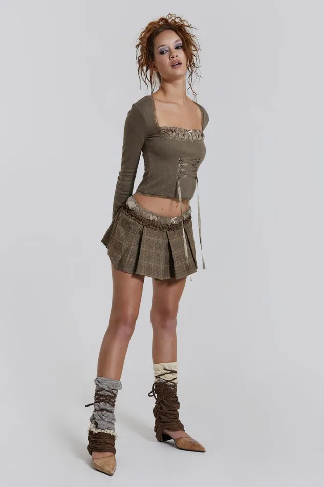 Jaded London Pleated Check Satin Boxer Mini Skirt Women CoOrds