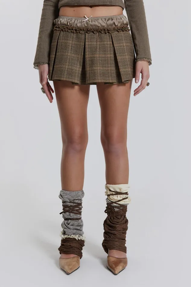 Jaded London Pleated Check Satin Boxer Mini Skirt Women CoOrds