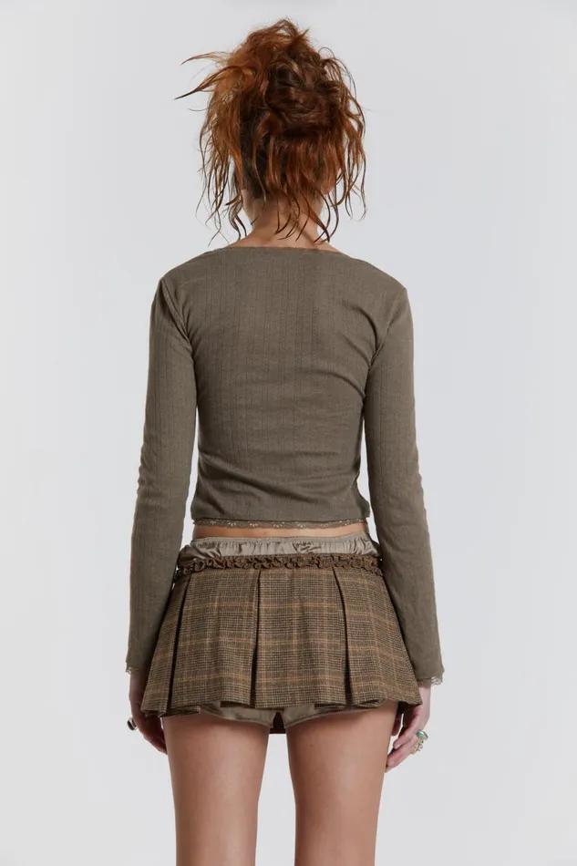 Jaded London Pleated Check Satin Boxer Mini Skirt Women CoOrds